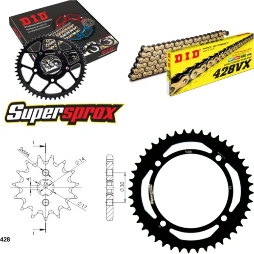 Chain Kit - Steel - for: KAWASAKI KLX125 D D-Tracker 10-14 14-44-122 DID428VX(G&B) Clip