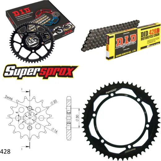 Chain Kit - Steel - for: KAWASAKI KDX125 88-90 15-52-130 DID428D Clip