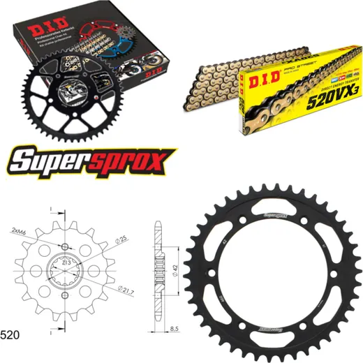 Chain Kit - Steel - for: KAWASAKI KLX250 S /SF 09-14 14-42-106 DID520VX3(G&B) endless