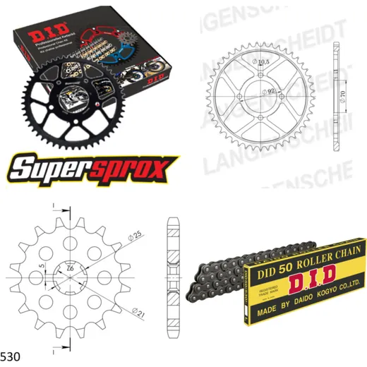 Chain Kit - Steel - for: KAWASAKI Z250 A 78-80/Z250 C 80-82/Z2 15-35-098 DID530 Clip