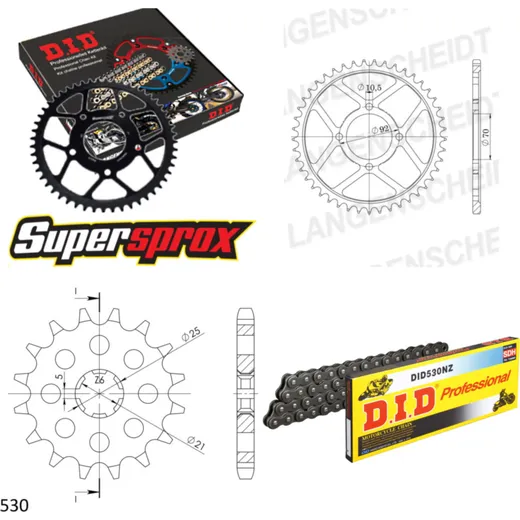 Chain Kit - Steel - for: KAWASAKI Z250 A 78-80/Z250 C 80-82/Z2 15-35-098 DID530NZ Clip