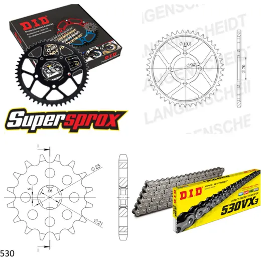 Chain Kit - Steel - for: KAWASAKI Z250 A 78-80/Z250 C 80-82/Z2 15-35-098 DID530VX3 endless