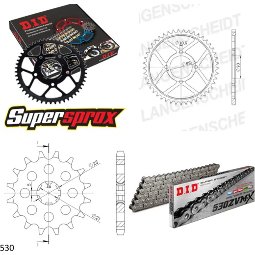 Chain Kit - Steel - for: KAWASAKI Z250 A 78-80/Z250 C 80-82/Z2 15-35-098 DID530ZVM-X endless