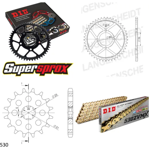 Chain Kit - Steel - for: KAWASAKI Z250 A 78-80/Z250 C 80-82/Z2 15-35-098 DID530ZVM-X(G&G) endless