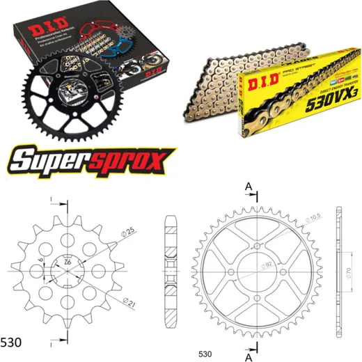 Chain Kit - Steel - for: KAWASAKI Z400 D 74-77 15-44-100 DID530VX3(G&B) rivet