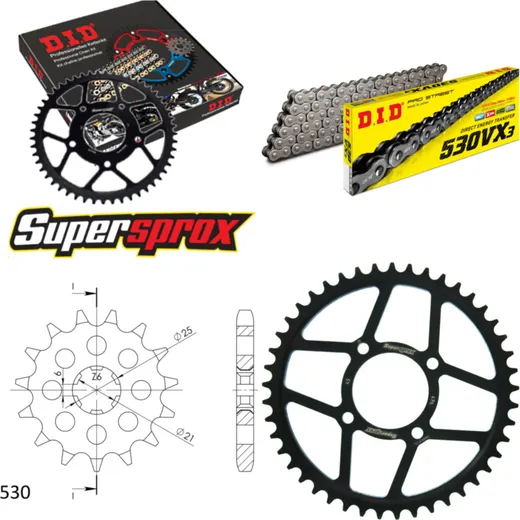 Chain Kit - Steel - for: KAWASAKI Z400 B 78-79/Z400 G 79-79/Z4 15-45-100 DID530VX3 rivet