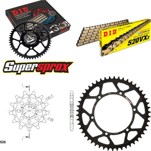 Chain Kit - Steel - for: KAWASAKI KLX450 R 07-15 13-50-116 DID520VX3(G&B) endless