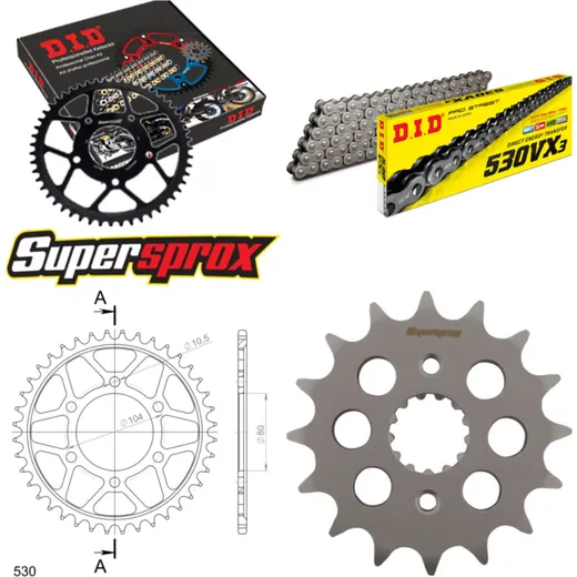 Chain Kit - Steel - for: KAWASAKI Z550 B 81-82 16-40-100 DID530VX3 rivet