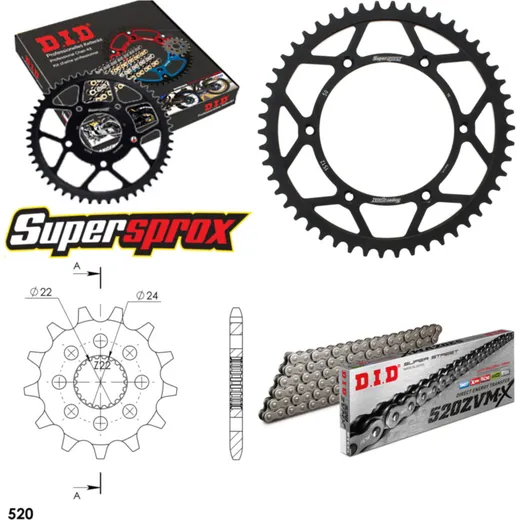 Chain Kit - Steel - for: HUSQVARNA CR125 09-13 13-50-112 DID520ZVM-X rivet
