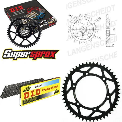 Chain Kit - Steel - for: HUSQVARNA CR125 92-94 12-49-116 DID520 Clip