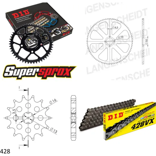 Chain Kit - Steel - for: SUZUKI GT80 L/E 81-83 14-38-110 DID428VX rivet