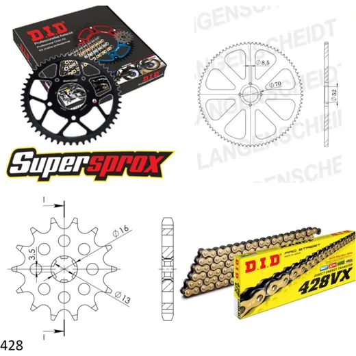 Chain Kit - Steel - for: SUZUKI GT80 L/E 81-83 14-38-110 DID428VX(G&B) rivet
