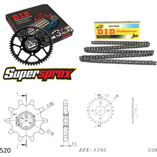 Kettensatz Stahl KA/SU KFX80 KSF[US] 03-06/LT80 Quad 10-22-036 DID520NZ Clip