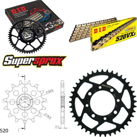 Chain Kit - Steel - for: SUZUKI GN250 E 85-96/GNX250 E 82-84 15-41-100 DID520VX3(G&B) rivet