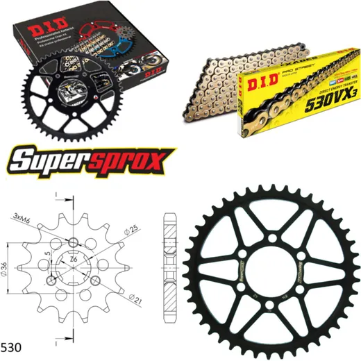 Kettensatz Stahl für: SUZUKI GT380 73-77 14-42-104 DID530VX3(G&B) Endlos