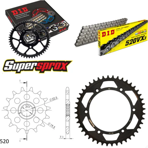 Chain Kit - Steel - for: SUZUKI DR400 S 80-81 16-44-106 DID520VX3 rivet