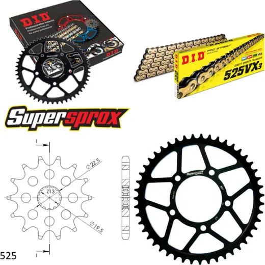 Chain Kit - Steel - for: SUZUKI GSF400 Bandit 91-92 14-47-114 DID525VX3(G&B) endless