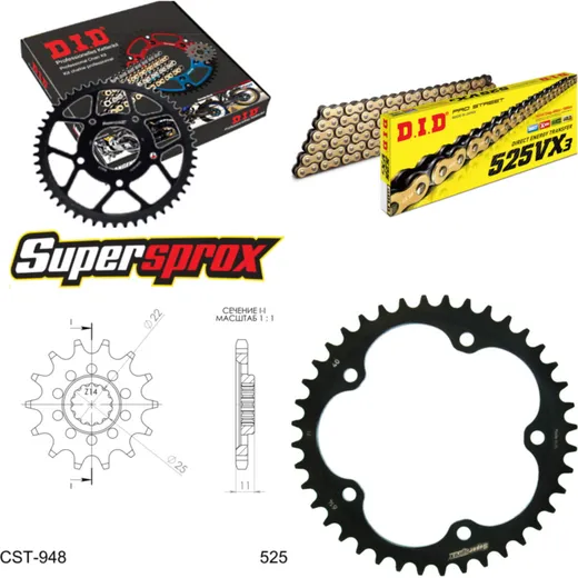 Chain Kit - Steel - for: MV Agusta F4 1000 R 05-09/F4 1000 S 0 15-40-108 DID525VX3(G&B) rivet