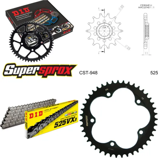 Chain Kit - Steel - for: MV Agusta Brutale 910 R 06-09/Brutale 15-43-112 DID525VX3 rivet