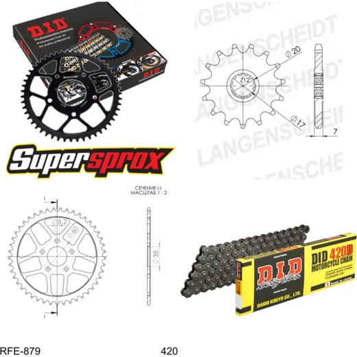 Chain Kit - Steel - for: RIEJU RS1 50 98-04/RS1 50 Evolution 9 12-44-126 DID420D Clip