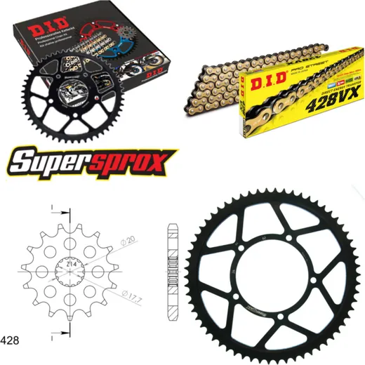 Kettensatz Stahl für: SACHS ZX125 97-02 16-62-140 DID428VX(G&B) Clip