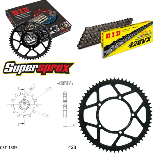 Chain Kit - Steel - for: SACHS ZX50 95-00 13-60-138 DID428VX endless
