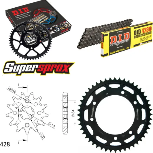 Kettensatz Stahl für: RIEJU MRX125 02-06/SMX125 03-10/Tango 14-48-126 DID428D Clip
