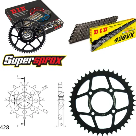 Chain Kit - Steel - for: HYOSUNG GS125 98-00 14-43-116 DID428VX endless