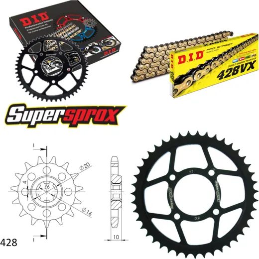 Chain Kit - Steel - for: HYOSUNG GS125 98-00 14-43-116 DID428VX(G&B) endless