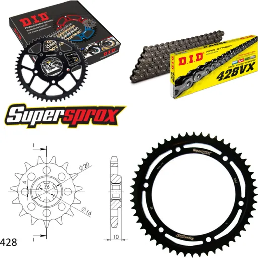 Chain Kit - Steel - for: HYOSUNG GT125 Naked 03-13/GT125 R Sup 14-52-136 DID428VX Clip