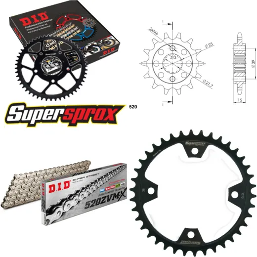 Chain Kit - Steel - for: KYMCO KXR250 Sport 04-07/MXU250 05-10 14-38-094 DID520ZVM-X(S&S) rivet