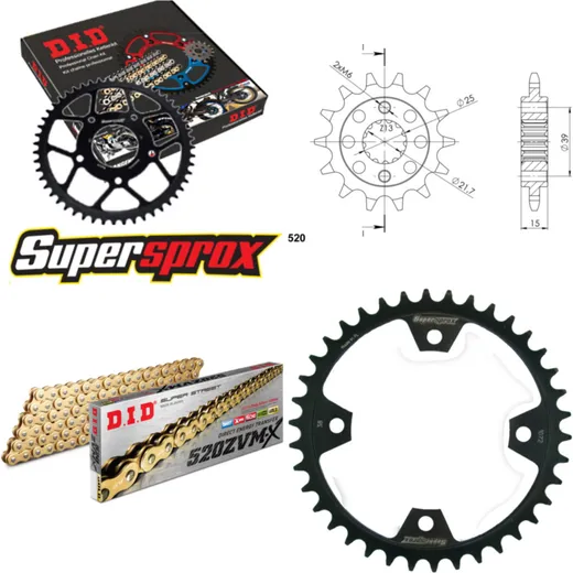 Chain Kit - Steel - for: KYMCO KXR250 Sport 04-07/MXU250 05-10 14-38-094 DID520ZVM-X(G&G) endless