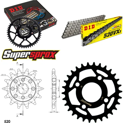 Chain Kit - Steel - for: KYMCO MXU50 07-08/Venox 250 04-09 14-30-086 DID520VX3 endless
