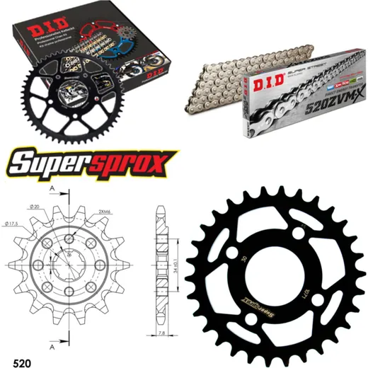Chain Kit - Steel - for: KYMCO MXU50 07-08/Venox 250 04-09 14-30-086 DID520ZVM-X(S&S) rivet
