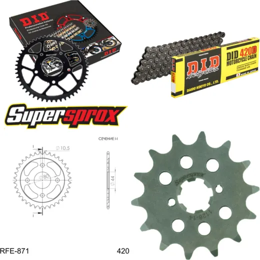 Chain Kit - Steel - for: E-Ton Rascal IXL-40 98-01/Viper JXL-4 14-36-078 DID420D Clip