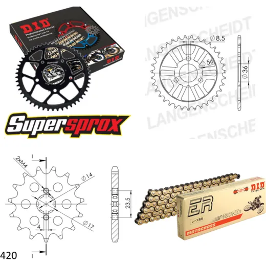 Kettensatz Stahl für: E-Ton Lightning AXL-50 99-03/Thunder 19-28-078 DID420NZ3(G&B) Clip
