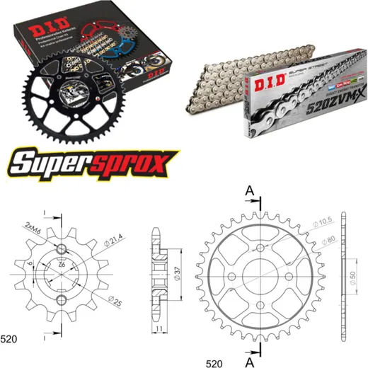 Chain Kit - Steel - for: E-Ton Challenger CXL-150 03-11/Yukon 12-34-078 DID520ZVM-X(S&S) rivet