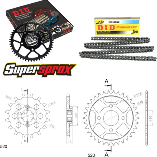 Chain Kit - Steel - for: E-Ton Yukon EXL-150 03-12 15-34-080 DID520NZ Clip