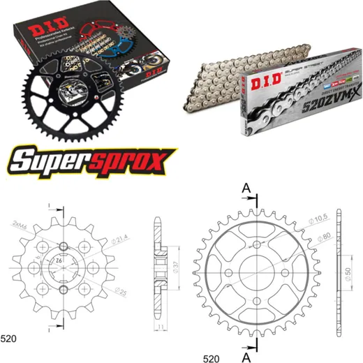 Chain Kit - Steel - for: E-Ton Yukon EXL-150 03-12 15-34-080 DID520ZVM-X(S&S) endless