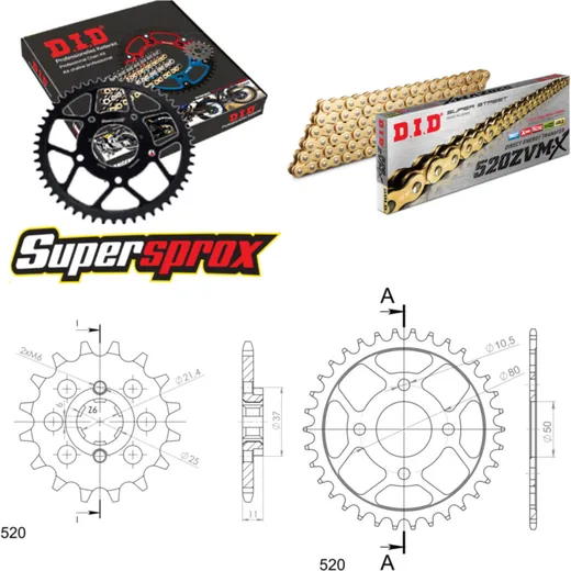 Chain Kit - Steel - for: E-Ton Yukon EXL-150 03-12 15-34-080 DID520ZVM-X(G&G) endless