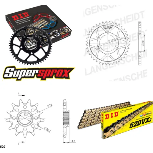 Chain Kit - Steel - for: POLARIS Sport 400 L 94-95 12-34-084 DID520VX3(G&B) endless