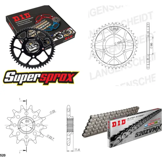 Chain Kit - Steel - for: POLARIS Sport 400 L 94-95 12-34-084 DID520ZVM-X rivet