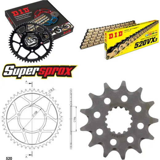 Kettensatz Stahl MUZ SX125 >520< 02-11 13-44-108 DID520VX3(G&B) Niet