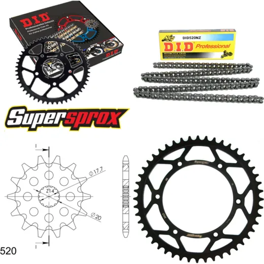 Kettensatz Stahl für: Gas Gas EC125 00-02/MC125 03-13 13-48-114 DID520NZ Clip