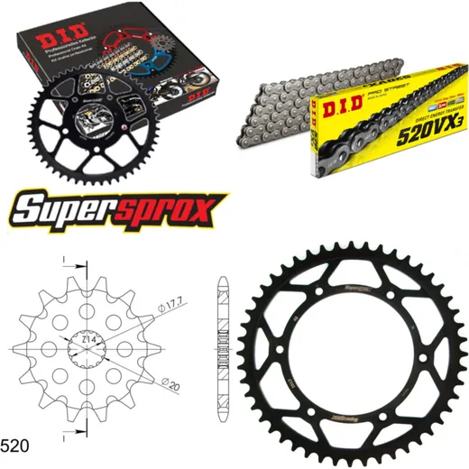 Kettensatz Stahl für: Gas Gas EC125 00-02/MC125 03-13 13-48-114 DID520VX3 Niet