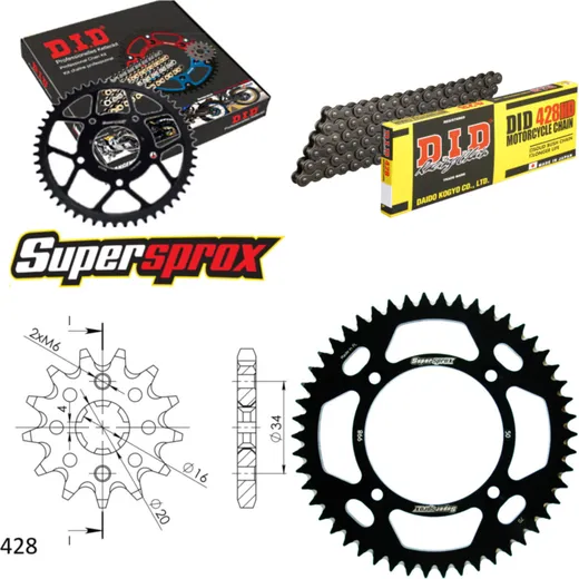 Kettensatz Alu schwarz für: BETA RR125 Enduro 06-14 13-50-130 DID428HD Clip