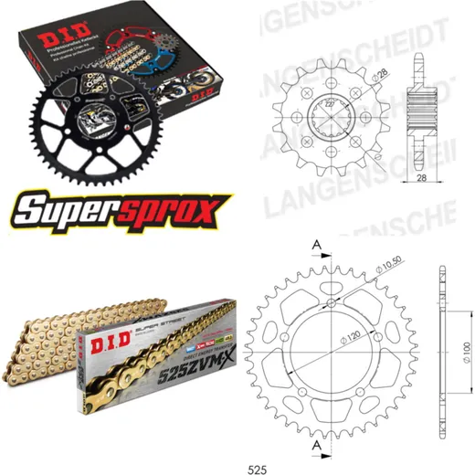 Kettensatz Alu schwarz für: APRILIA NA850 Mana /GT 08-14 18-40-100 DID525ZVM-X(G&G) Endlos