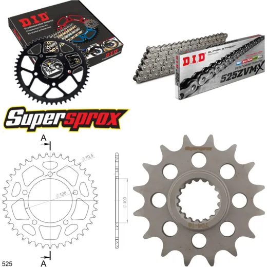 Kettensatz Alu schwarz für: APRILIA SL1000 Falco 99-04 16-41-108 DID525ZVM-X Niet