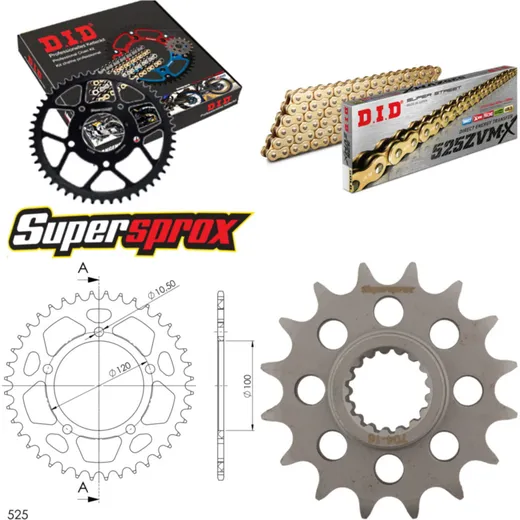 Chain Kit - ALU - black for: APRILIA RSV4 1000 10-14/RSV4 16-40-108 DID525ZVM-X(G&G) rivet