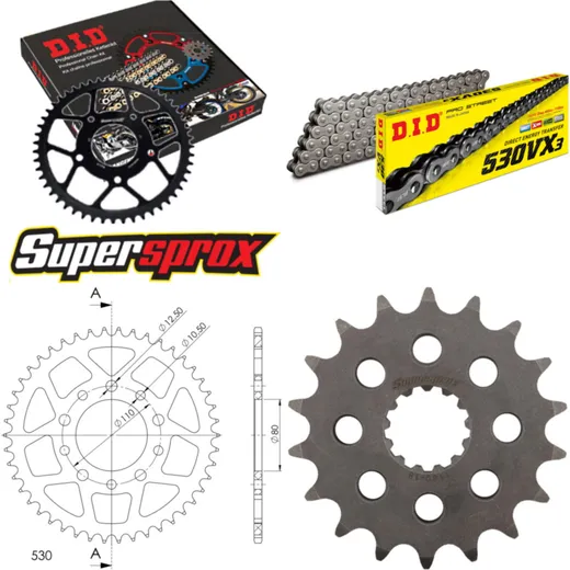 Kettensatz Alu schwarz für: TRIUMPH Tiger 955 I 01-04 18-46-114 DID530VX3 Endlos